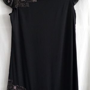 Alice + Olivia Black Beaded Cap Sleeve Dress, Sz S
